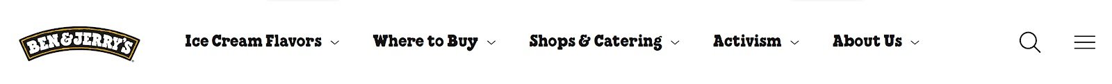 Ben & Jerry&rsquo;s drop-down website navigation