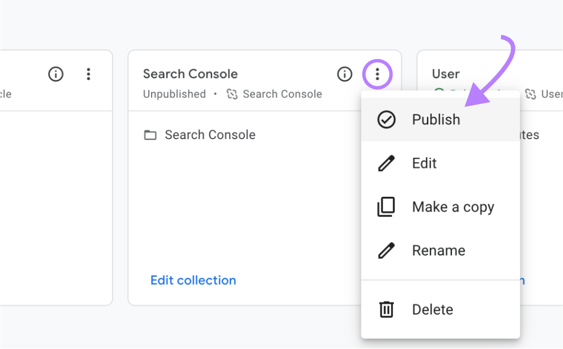 &ldquo;Publish" button selected from the drop-down menu