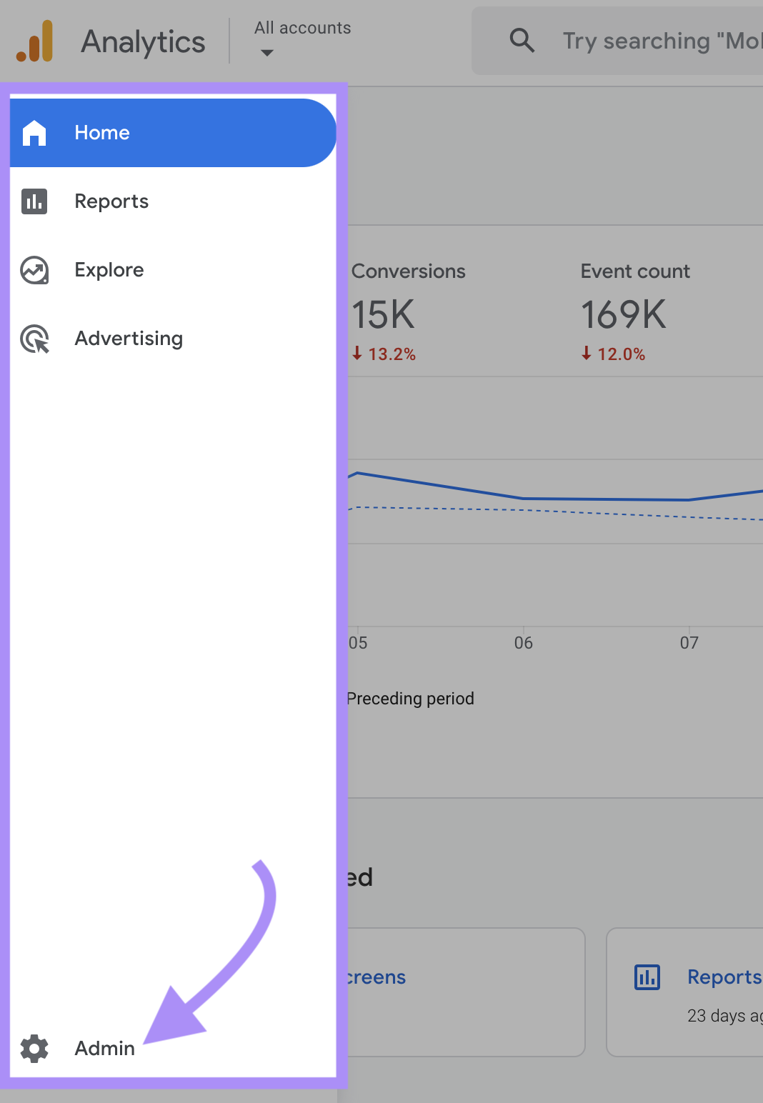Google Analytics &ldquo;Admin&rdquo; settings