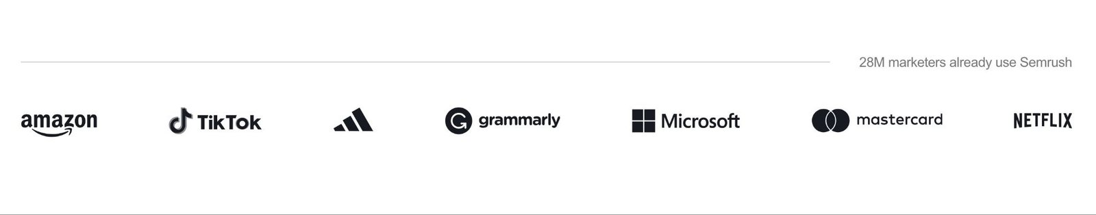 A landing page by Semrush displaying logos of well-known customers like Amazon, Grammarly, and Netflix.