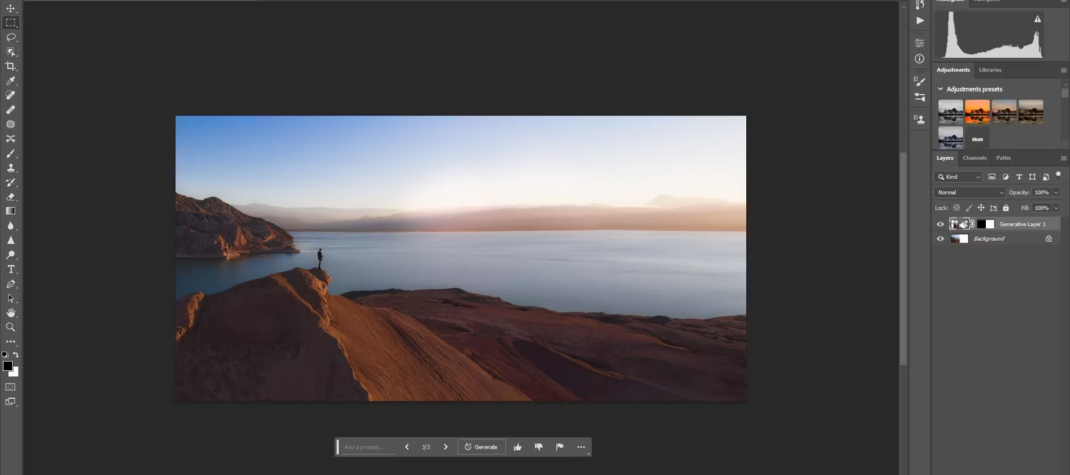 Photoshop&rsquo;s Generative Fill feature for a landscape image