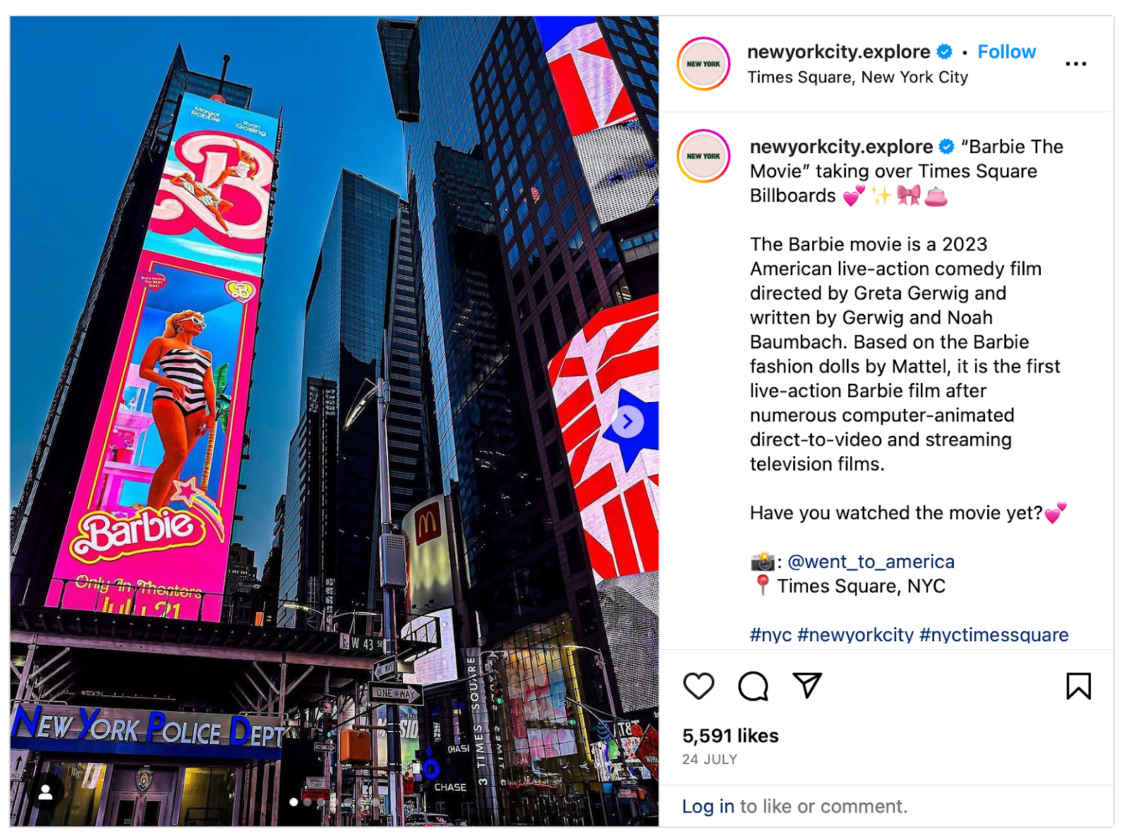 A billboard on Times Square billboard promoting the Barbie movie