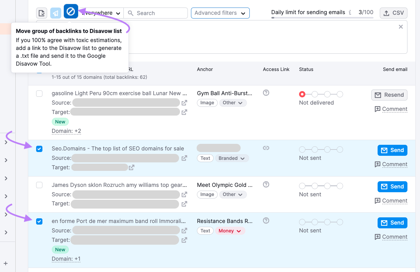 Disavowing links under &ldquo;Remove&rdquo; list in Backlink Audit