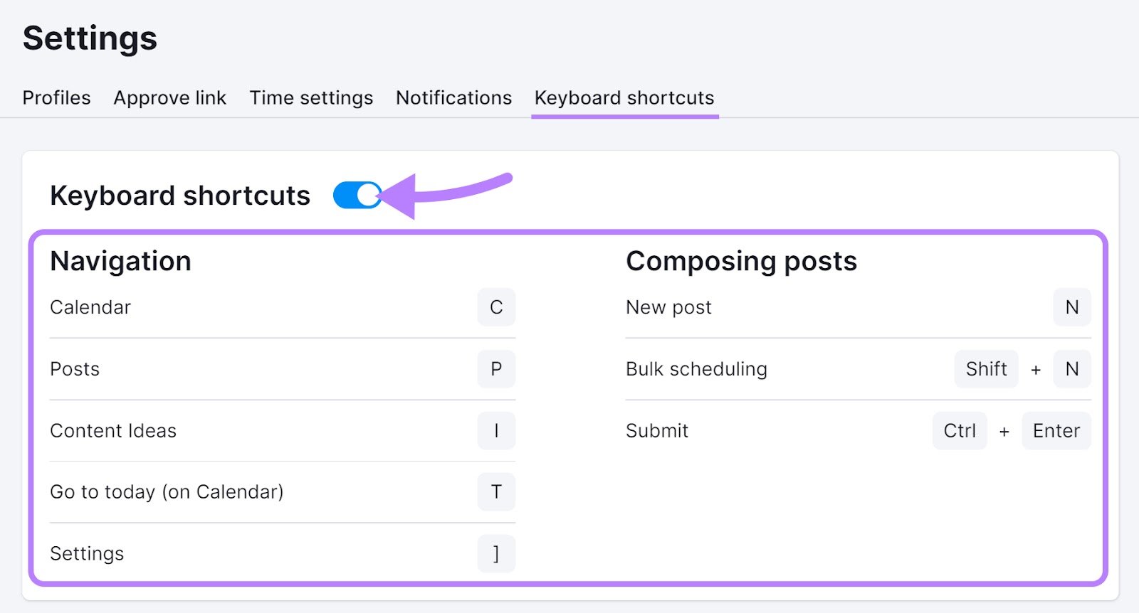 &ldquo;Keyboard shortcuts&rdquo; feature in Social Poster tool