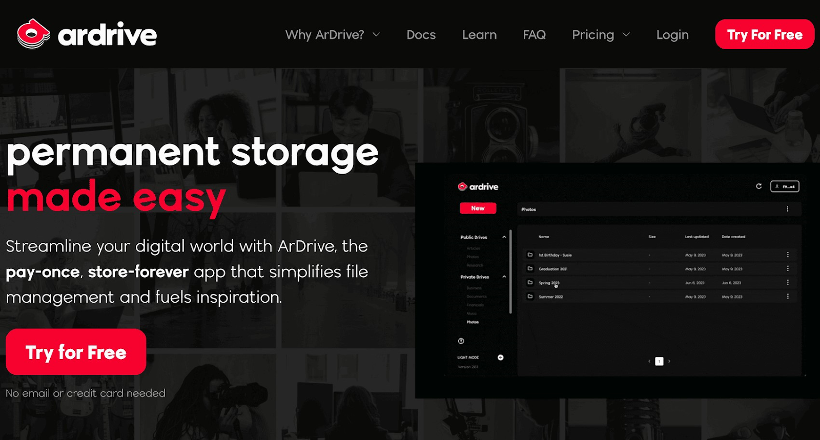 ArDrive&rsquo;s homepage on desktop screen