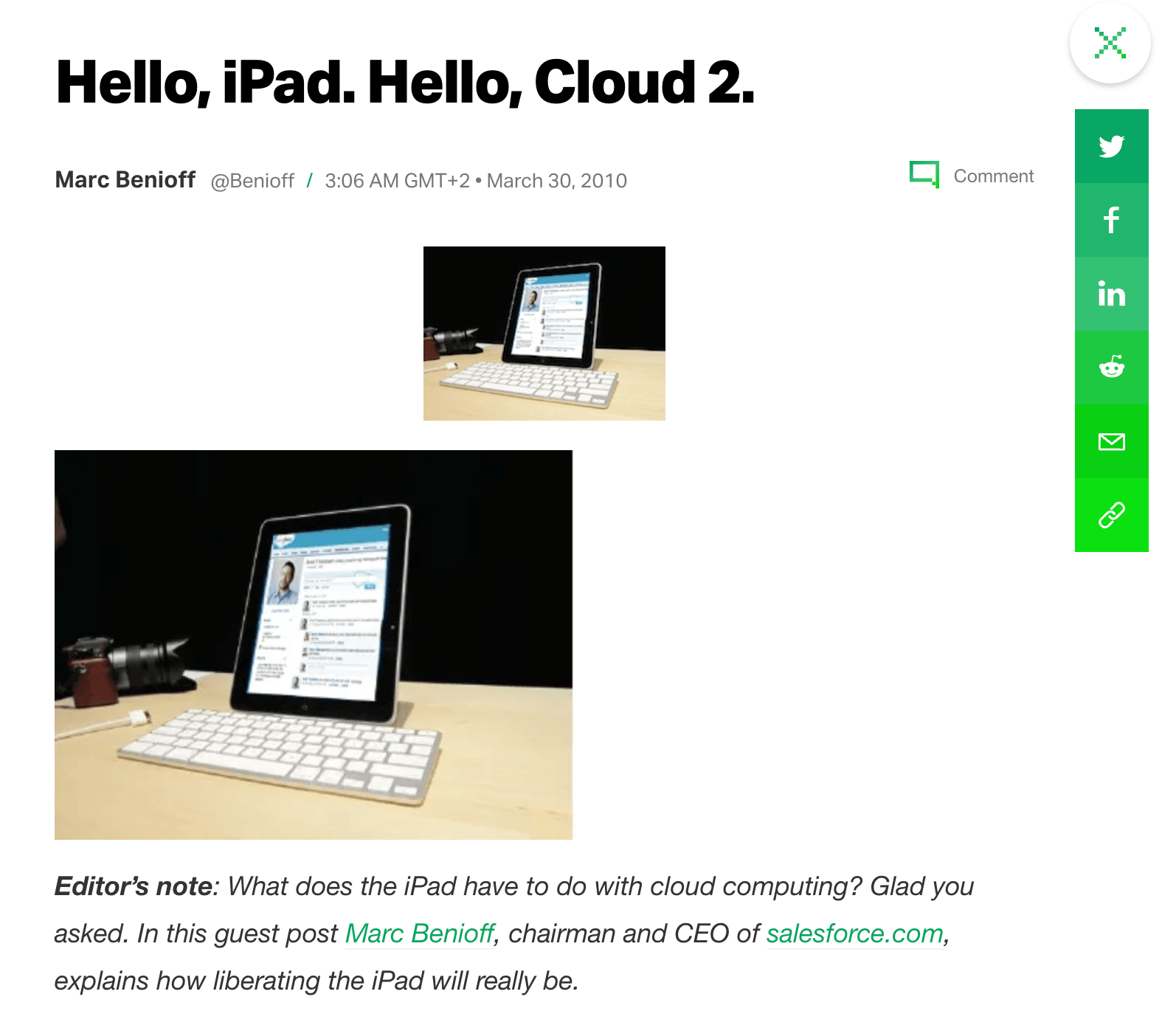 Marc Benioff's guest post on TechCrunch&rsquo;s website