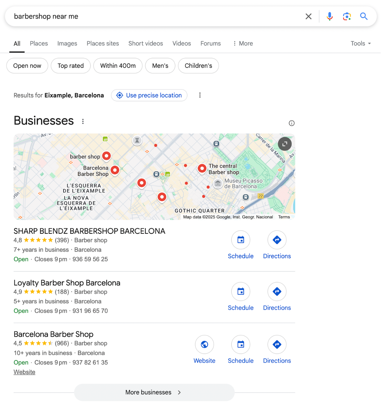 Selecting the &ldquo;More businesses&rdquo; button will take you to the Local Finder.