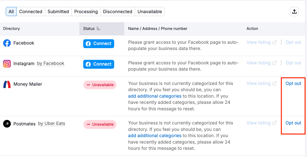 The opt out option for listings. 